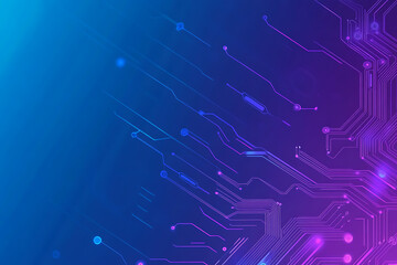 Futuristic vector illustration of an abstract circuit board with neon blue and purple gradients, showcasing intricate digital patterns and tech elements