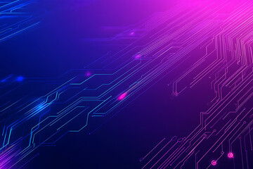Futuristic vector illustration of an abstract circuit board with neon blue and purple gradients, showcasing intricate digital patterns and tech elements
