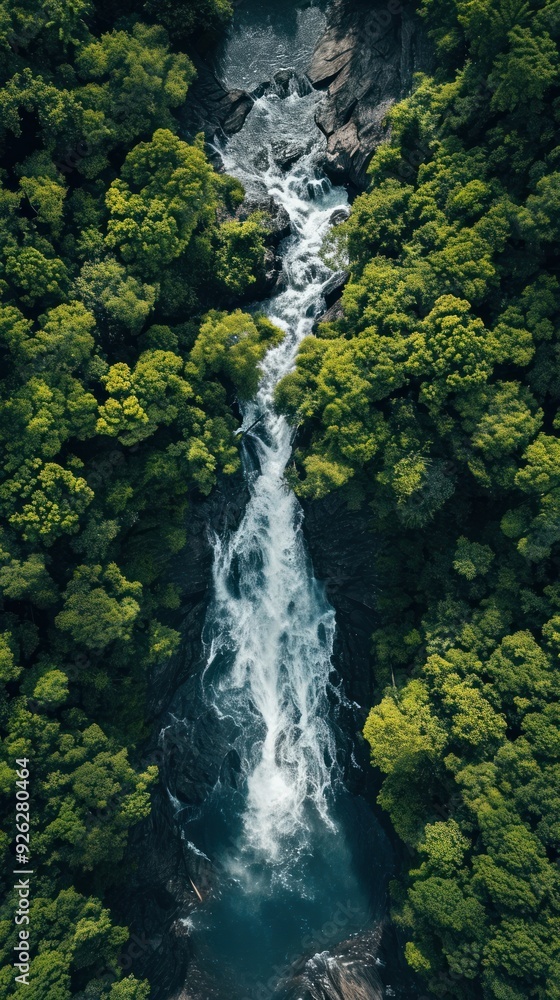 Canvas Prints aerial top down view of waterfall vegetation waterfall landscape.