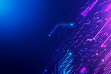 Futuristic vector illustration of an abstract circuit board with neon blue and purple gradients, showcasing intricate digital patterns and tech elements