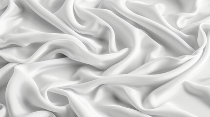 Fototapeta premium White satin silk fabric background with elegant folds and drapes, closeup, luxurious textile texture