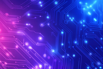Obraz premium Futuristic vector illustration of an abstract circuit board with neon blue and purple gradients, showcasing intricate digital patterns and tech elements