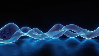 Fototapeta premium Abstract blue neon waves on floor.