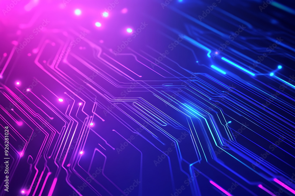 Aufkleber futuristic vector illustration of an abstract circuit board with neon blue and purple gradients, sho
