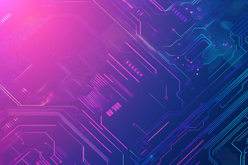 Futuristic vector illustration of an abstract circuit board with neon blue and purple gradients, showcasing intricate digital patterns and tech elements