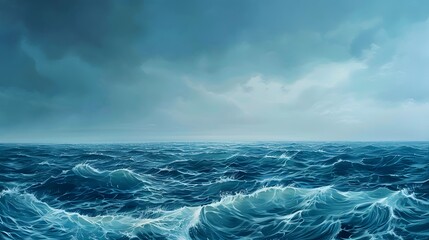 A realistic painting showcasing a vast expanse of ocean