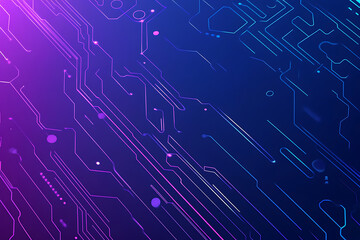 Futuristic vector illustration of an abstract circuit board with neon blue and purple gradients, showcasing intricate digital patterns and tech elements