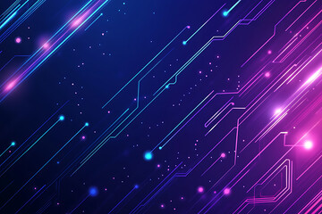 Futuristic vector illustration of an abstract circuit board with neon blue and purple gradients, showcasing intricate digital patterns and tech elements
