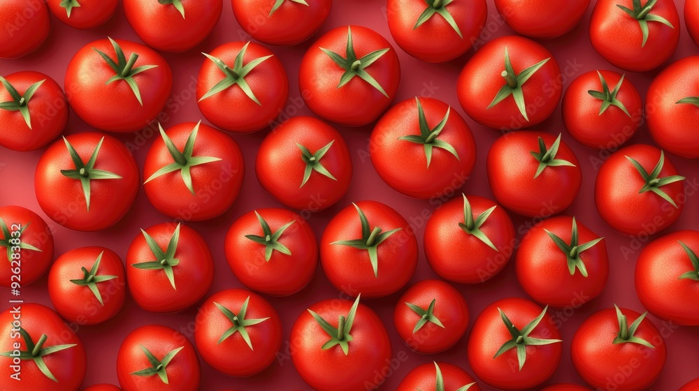Poster vivid 3d abstract piece featuring a continuous, seamless pattern of ripe tomatoes, creating a vibran