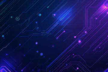 Futuristic vector illustration of an abstract circuit board with neon blue and purple gradients, showcasing intricate digital patterns and tech elements