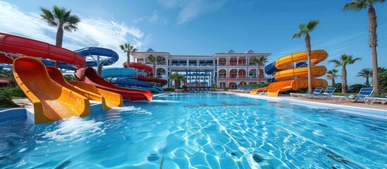 Water Park with Colorful Slides and a Pool