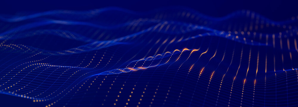 Abstract polygonal space with connecting dots and lines. Dark background. Connection structure. 3d Widescreen