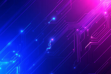Futuristic vector illustration of an abstract circuit board with neon blue and purple gradients, showcasing intricate digital patterns and tech elements