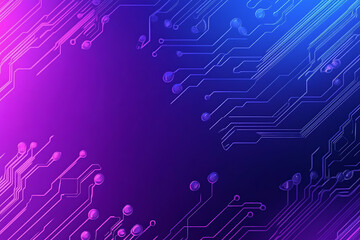 Futuristic vector illustration of an abstract circuit board with neon blue and purple gradients, showcasing intricate digital patterns and tech elements