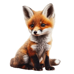PNG A young fox sits calmly, showcasing its fluffy fur and curious expression in a bright, natural setting