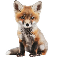 PNG Cute red fox cub sitting and looking curiously in a studio setting