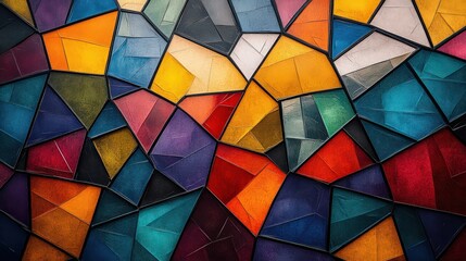series of intricate geometric shapes and lines interlocking in a complex, colorful mosaic that draws the eye in different directions