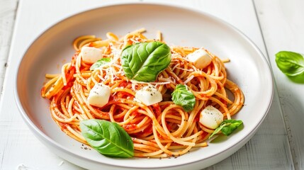 Spaghetti pasta with tomato sauce mozzarella cheese