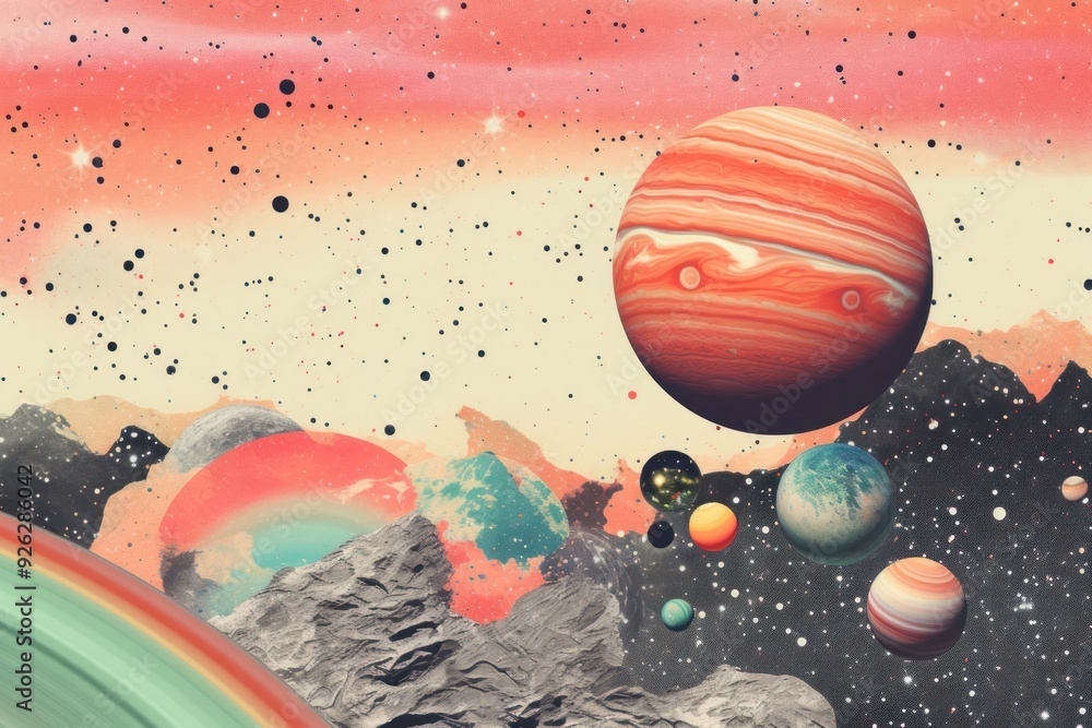 Sticker Collage Retro dreamy of Space background space astronomy universe.