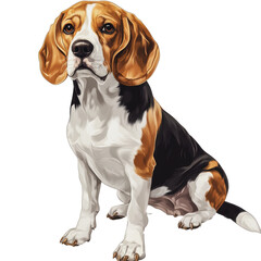PNG A beagle sitting gracefully with a curious expression in a bright, neutral setting
