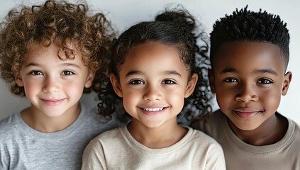 Three children smiling at the camera.