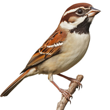 PNG A sparrow perched on a branch displaying its distinct markings in natural light