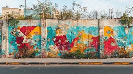colorful graffiti mural on a city wall, adding vibrancy and energy to the urban landscape