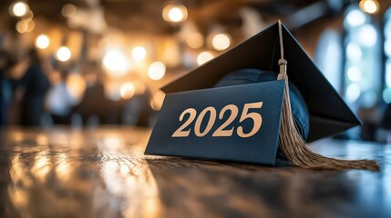 graduation cap and diploma with a "2025" sign, marking the year of graduation for students celebrating their academic achievements