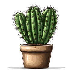 of a Single Cactus Plant with Spines in a Minimalist Potted Design