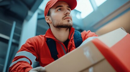 Professional Young Men in Uniform Working Indoors for Moving Service