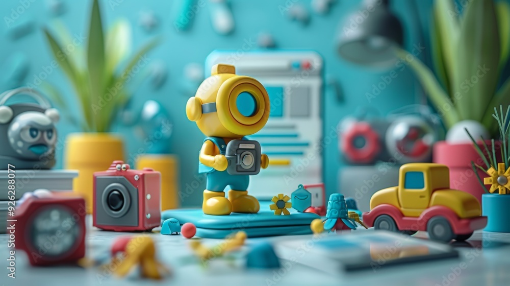 Poster cartoon 3d marketer optimizing a website for search engines