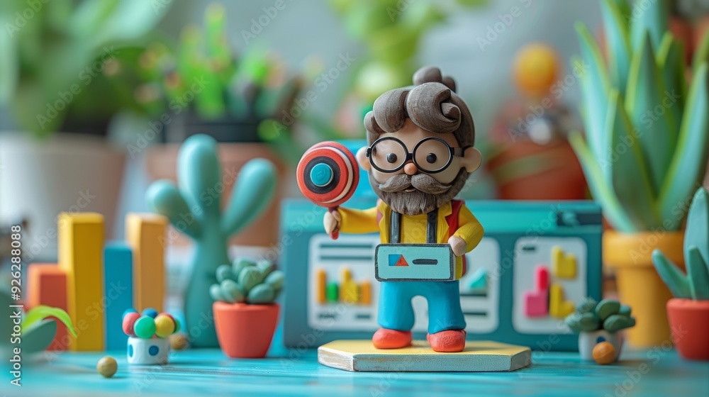 Poster cartoon 3d marketer optimizing a website for search engines
