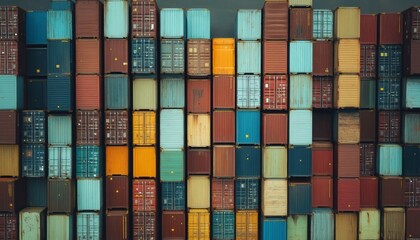 Shipping containers stacked on top of each other. Cargo sea port logistics and transportation