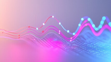 Predictive data analysis, glowing trend lines and graphs, 3D illustration on a white background.