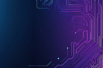 Futuristic vector illustration of an abstract circuit board with neon blue and purple gradients, showcasing intricate digital patterns and tech elements