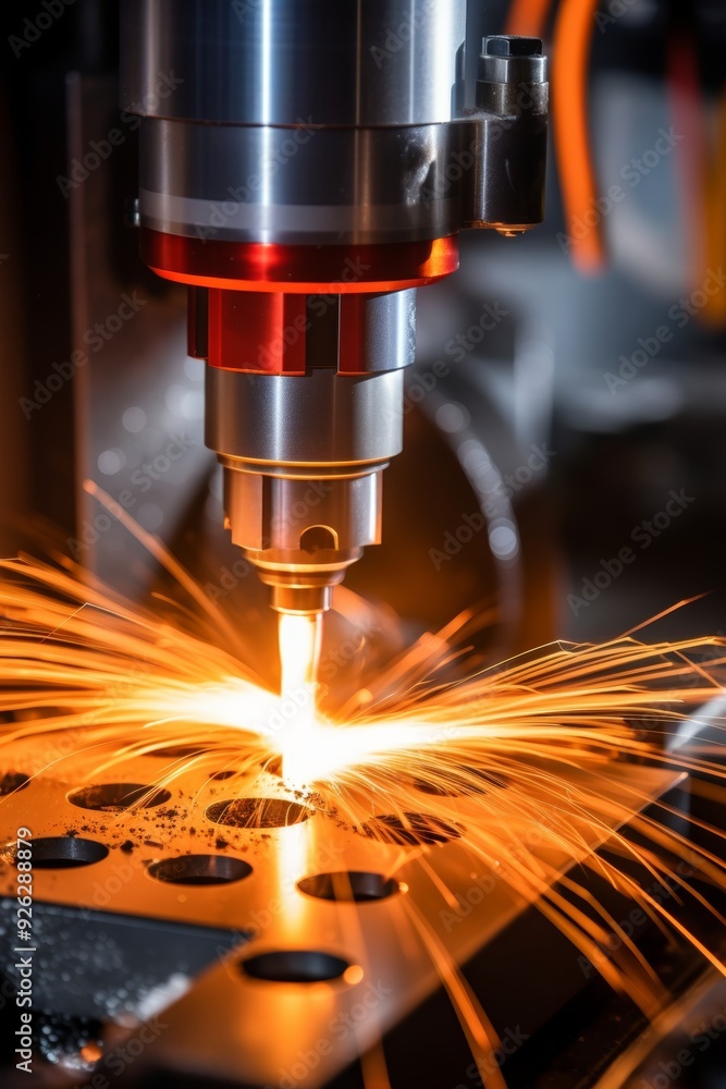 Poster sharp cnc drill bit against blurred machine mechanics for precise and accurate work