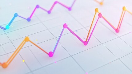 Obraz premium Financial performance analysis, line charts with highlighted points, 3D illustration on a white background.