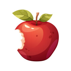Red apple with bitten off piece. Vector icon on white background