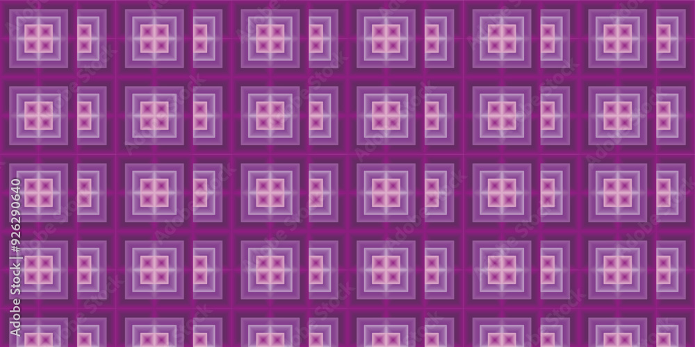 Poster a composition of repeating geometric squares with gradient colors and purple tones as inspiration for textile design and background design in visual communication