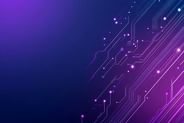 Futuristic vector illustration of an abstract circuit board with neon blue and purple gradients, showcasing intricate digital patterns and tech elements