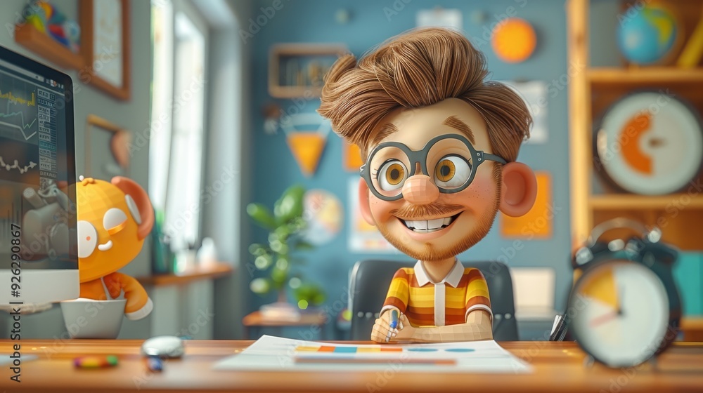 Poster cartoon 3d digital marketers using analytics tools to track campaign performance