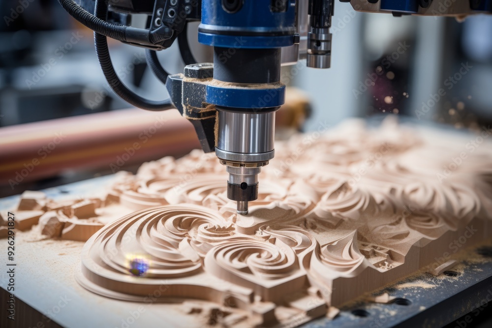 Aufkleber precision cnc router carving delicate design on wood with detailed lines and textures