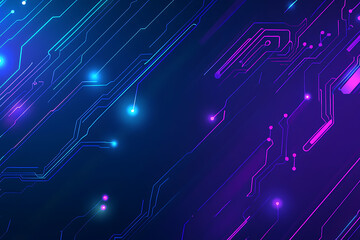 Fototapeta premium Futuristic vector illustration of an abstract circuit board with neon blue and purple gradients, showcasing intricate digital patterns and tech elements