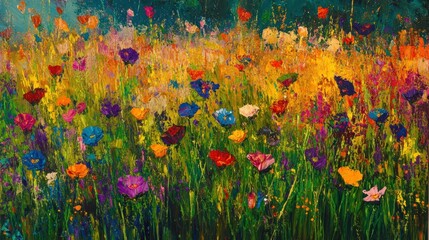 Fototapeta premium Abstract Oil Painting of a Lush Wildflower Field