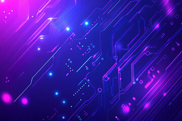 Obraz premium Futuristic vector illustration of an abstract circuit board with neon blue and purple gradients, showcasing intricate digital patterns and tech elements