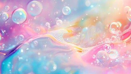 Fototapeta premium Pastel iridescent bubbles in liquid.