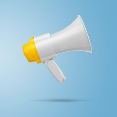 Wireless megaphone in air on light blue background