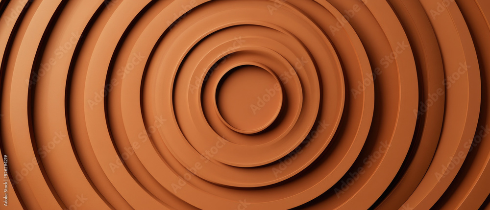 Poster textured concentric circles in warm terracotta, creating a visually striking pattern that evokes dep