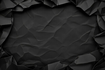 Crumpled Black Paper, a textured, dark surface with intricate folds creating a sense of depth, ideal for use as a backdrop or artistic element in design projects.