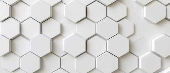 Fototapeta premium Modern hexagonal tile design, sleek white finish, geometric pattern, ideal for minimalist interiors, enhancing spatial aesthetics and creating a stylish backdrop.